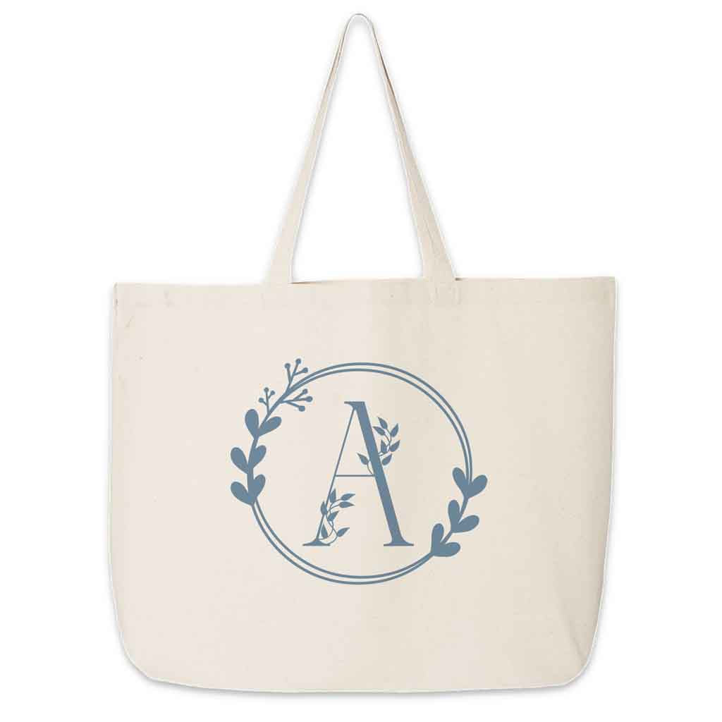 Initialed Letter Patch Cotton Canvas Tote Bag