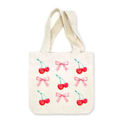 Cute cherry and bow canvas mini tote bags in vintage style