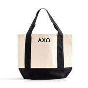 Alpha Chi Omega Mini Tote Bag – Stylish mini canvas tote with Alpha Chi Omega's Greek letters and black trim, perfect for everyday use and shopping.