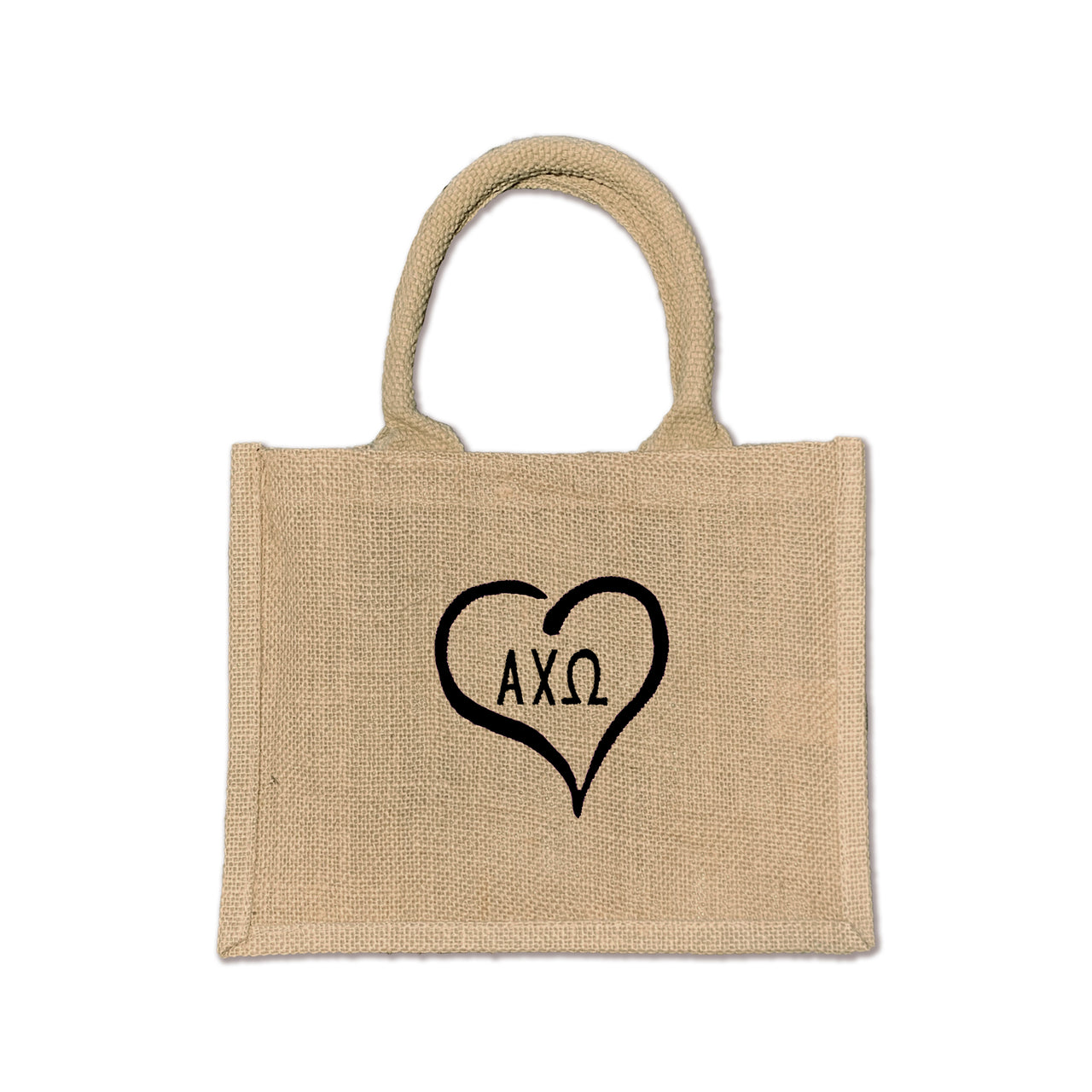 Heart and Sorority Letters Burlap Tote Bag – Perfect for Greek Life, Big Little Gifts, Bid Day