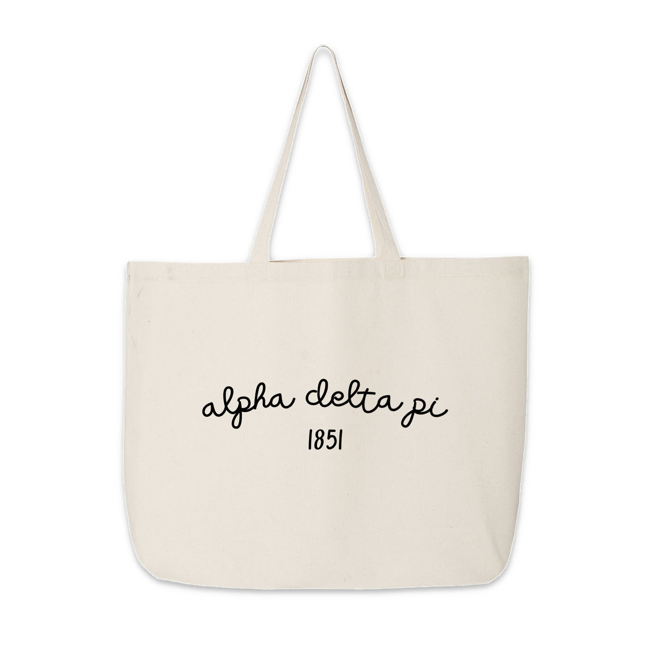 Alpha Delta Pi Tote Bag – A cotton canvas tote with "Alpha Delta Pi" and the founding year 1851, showcasing Greek pride in a minimalist design.