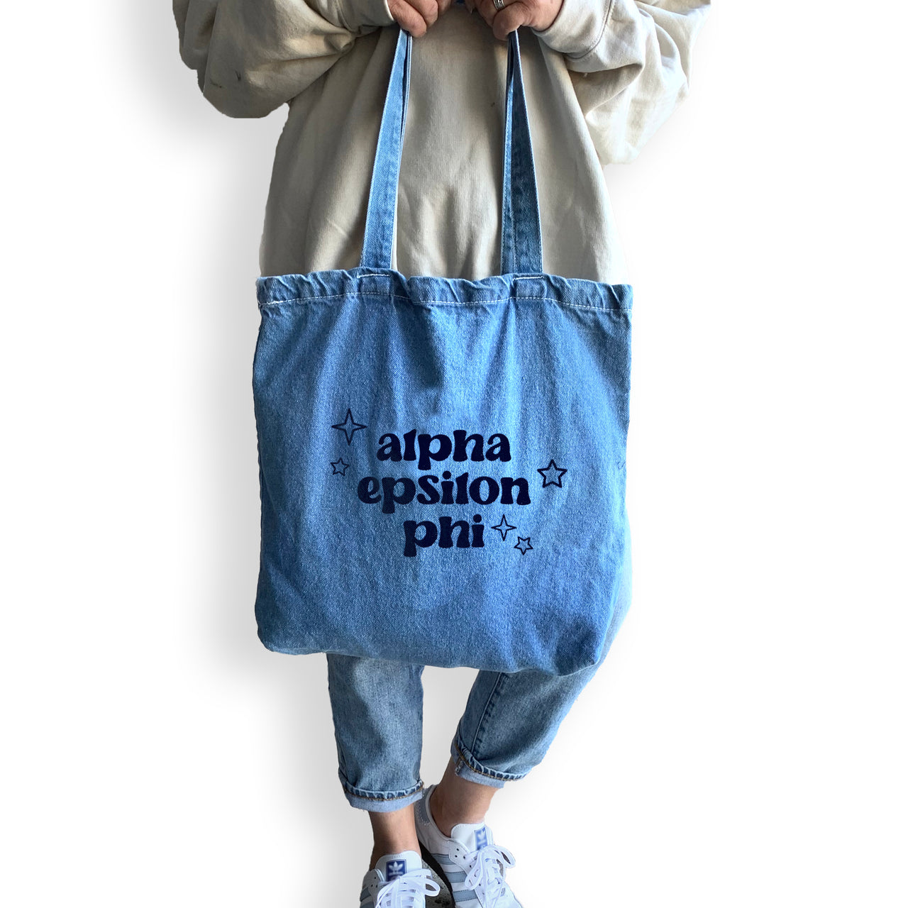 Alpha Epsilon Phi Denim Tote Bag - Sorority Gift, Big Little Reveal, Bid Day, Greek Life Accessory