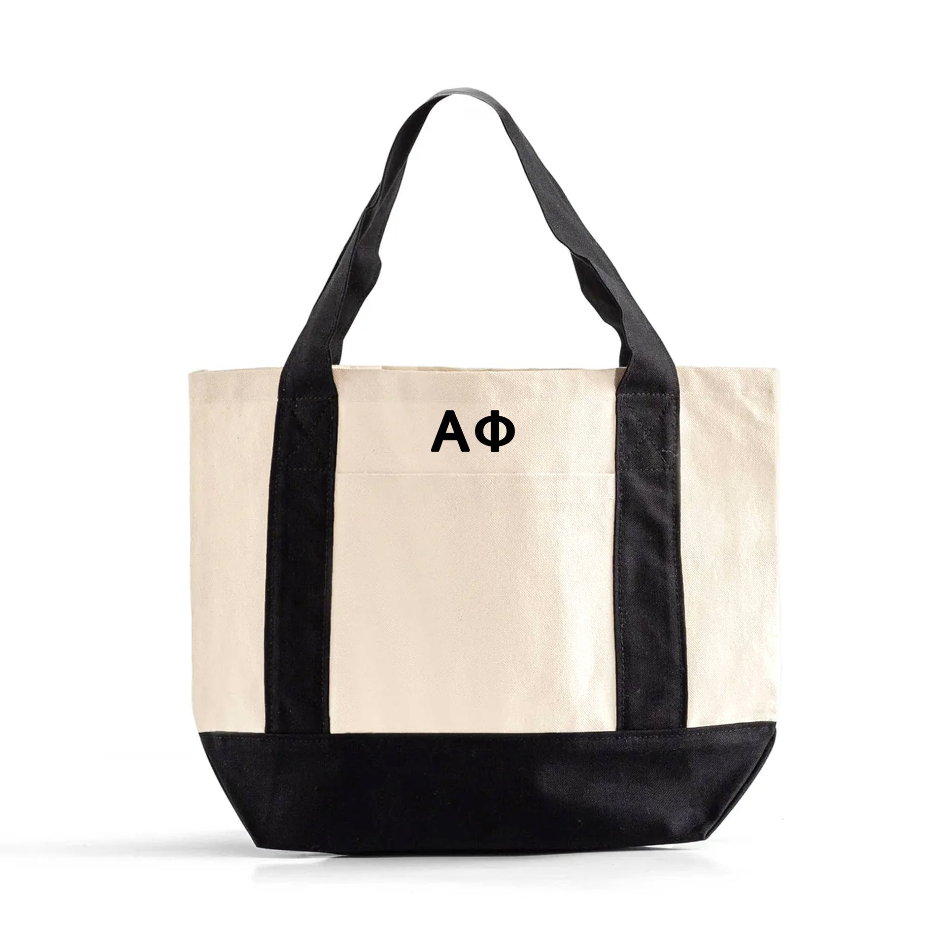 Alpha Phi Mini Tote Bag – Durable mini tote with Alpha Phi’s Greek letters and black trim, perfect for carrying essentials or casual outings.