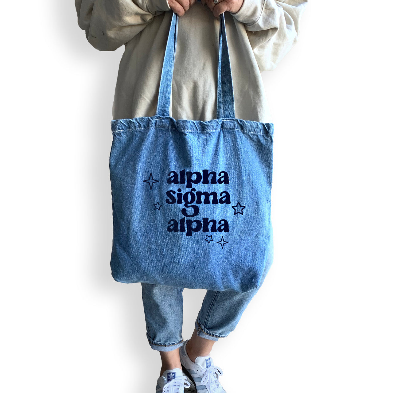 Alpha Sigma Alpha Denim Tote Bag - Sorority Gift, Big Little Reveal, Bid Day, Greek Life Accessory