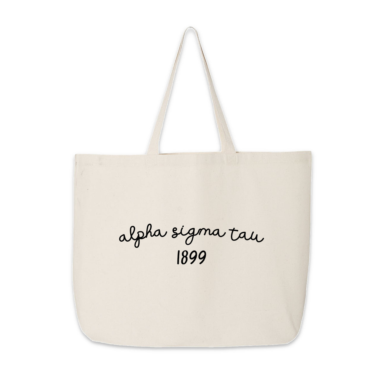 Alpha Sigma Tau Tote Bag – A personalized Greek life tote bag with "Alpha Sigma Tau" and the founding year 1899, great for recruitment gifts.