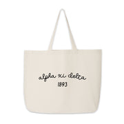 Alpha Xi Delta Tote Bag – A stylish canvas tote featuring "Alpha Xi Delta" with the founding date 1893, celebrating a legacy of sisterhood.