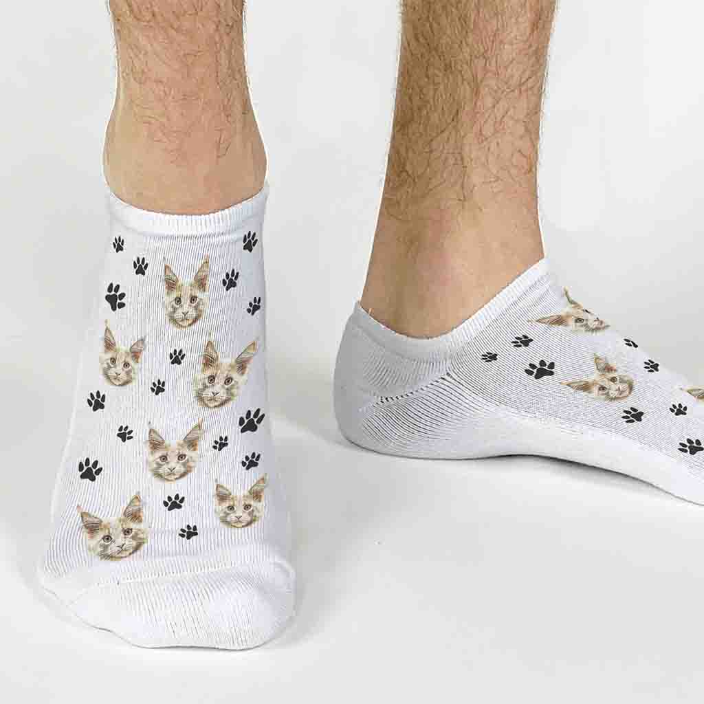 These white no show photo collage socks are sure to be a hit! 