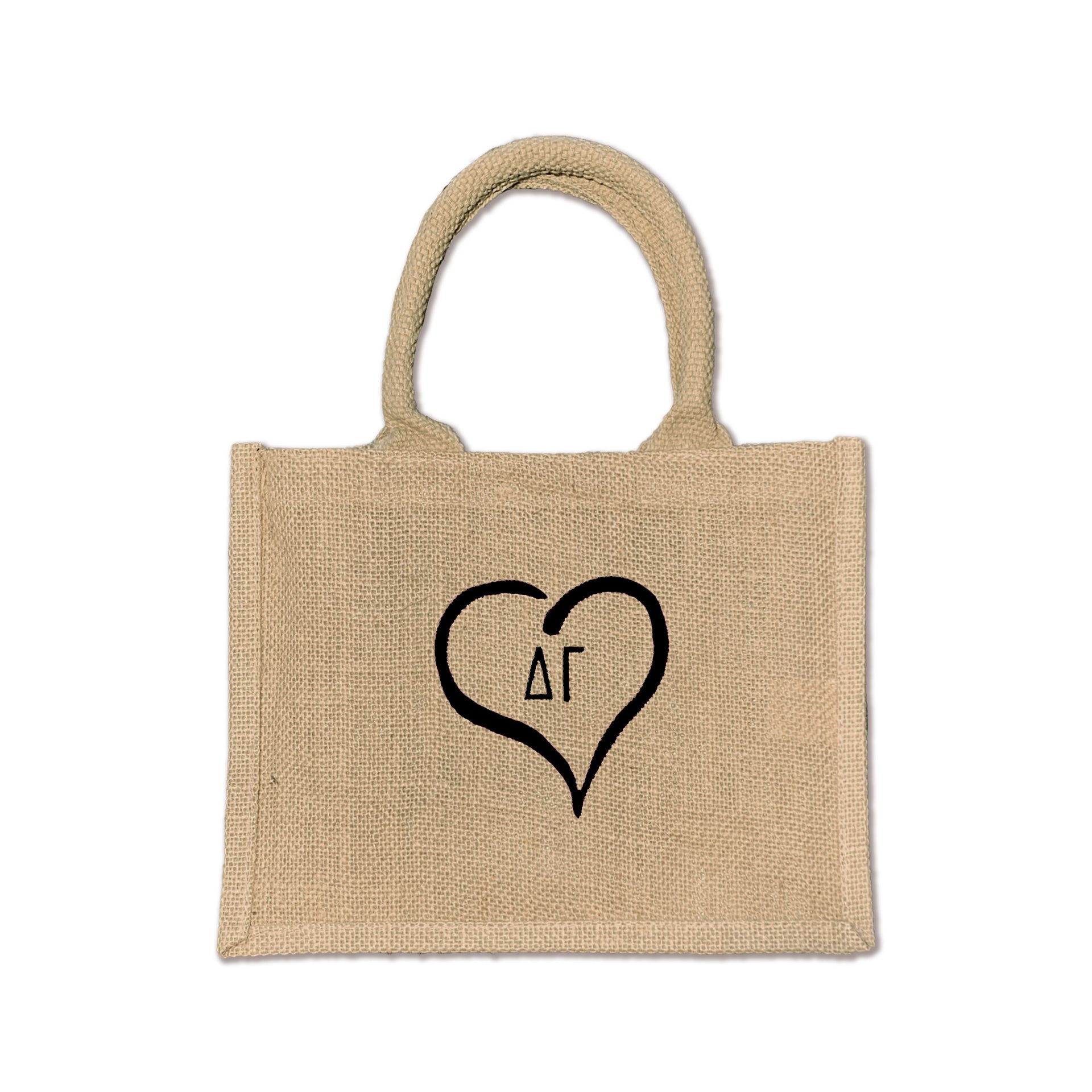 Carry your Delta Gamma spirit with this eco-friendly Heart and Sorority Letters design burlap tote, perfect for everyday sorority life and celebrations.