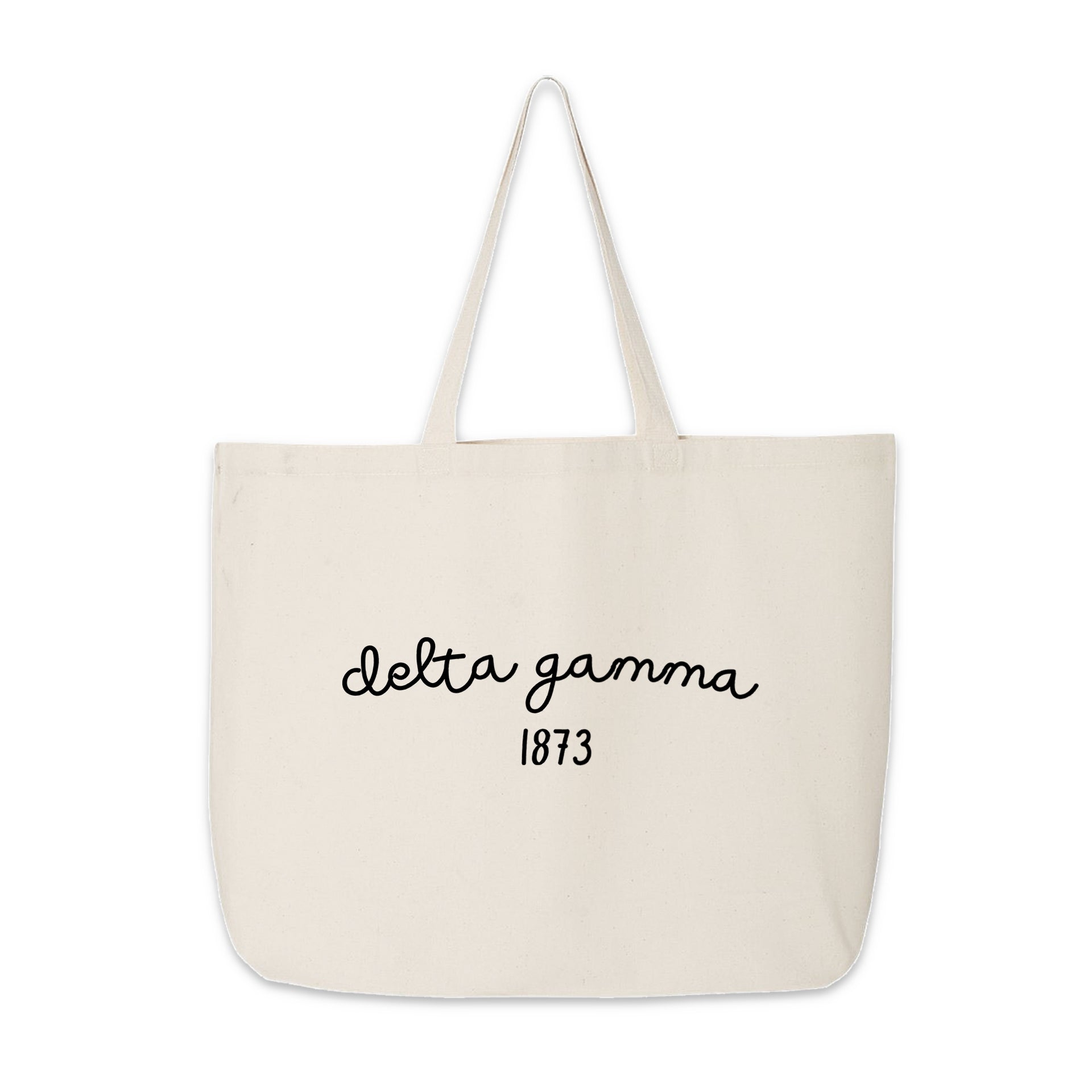 Delta Gamma Tote Bag – A natural canvas tote with "Delta Gamma" and the founding year 1873, ideal for everyday use and sorority events.