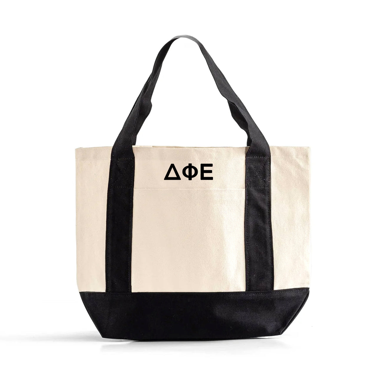 Delta Phi Epsilon Mini Tote Bag – A functional and stylish mini tote bag with Delta Phi Epsilon’s Greek letters and black trim, perfect for everyday use.