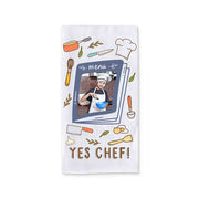 Yes Chef! custom printed towel with chef utensils and custom cartoon photo