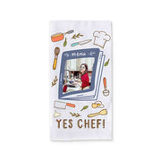 Chef-themed towel with custom cartoon photo and kitchen tools