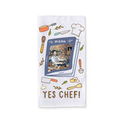 Personalized chef kitchen towel with cartoon photo in menu frame