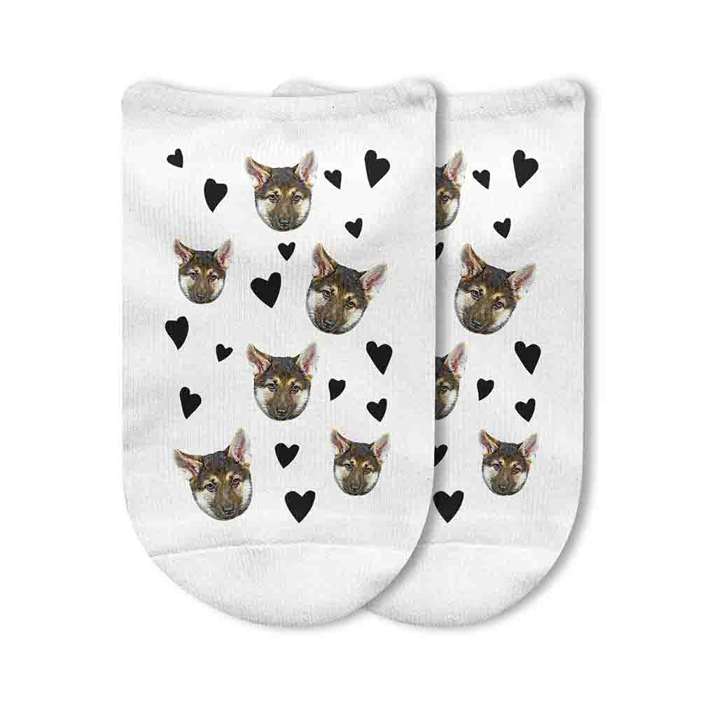 These playful socks are customized with cartoon-style faces and scattered hearts, adding a personal, heartfelt touch to your feet. A unique and fun gift for anyone and any occasion.