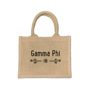 Embrace your Gamma Phi Beta pride with this beautiful floral burlap tote, ideal for everyday sorority use and special events.