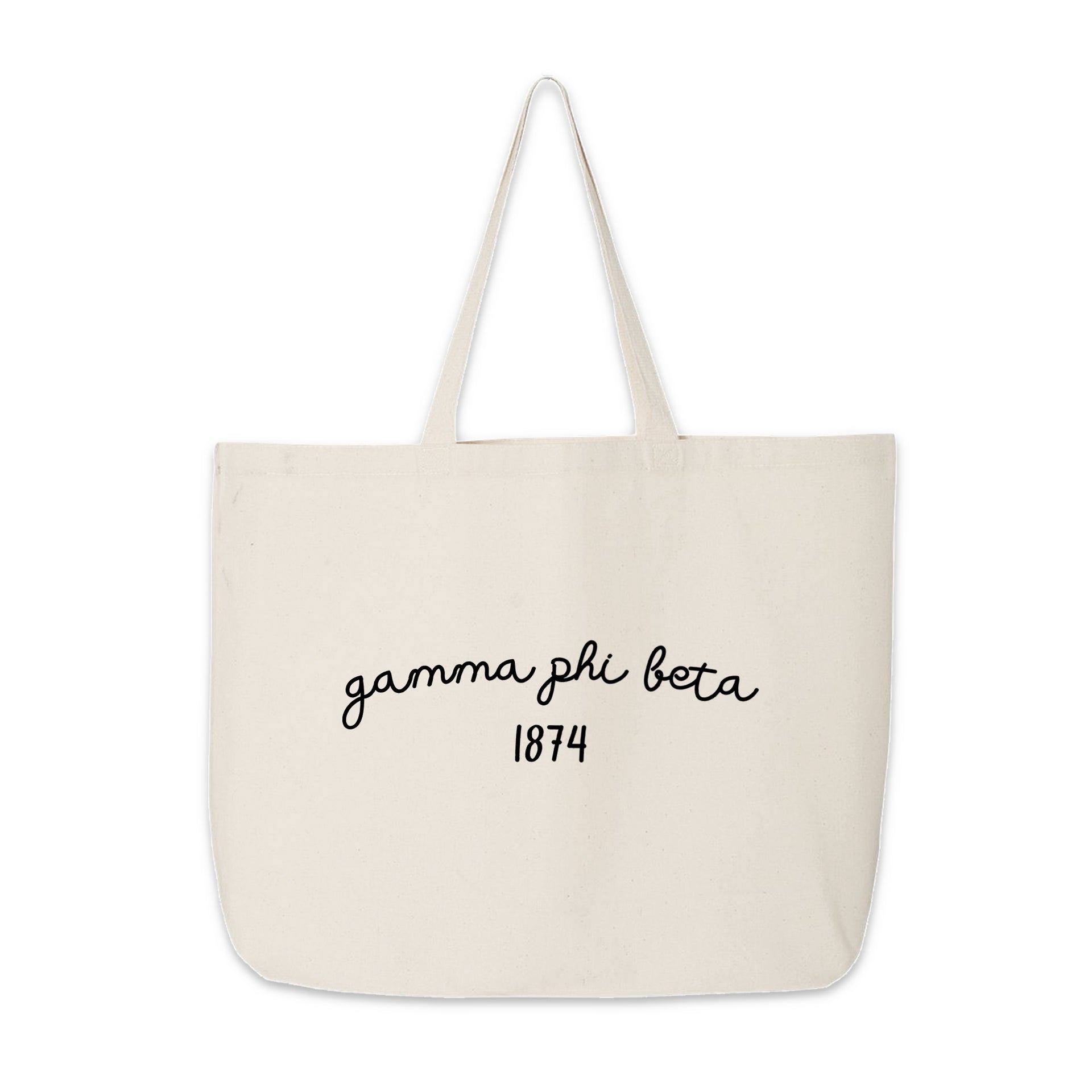 Gamma Phi Beta Tote Bag – A trendy Greek tote bag with "Gamma Phi Beta" and 1874, a chic and functional sorority accessory.