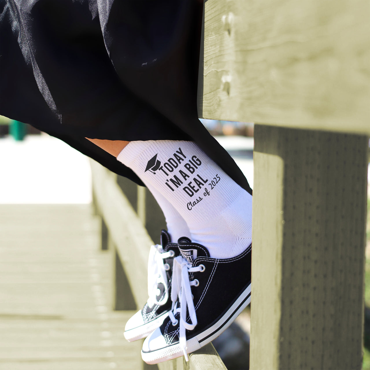 Funny socks for grads with 'Today, I'm a Big Deal' printed for a fun and memorable graduation gift.