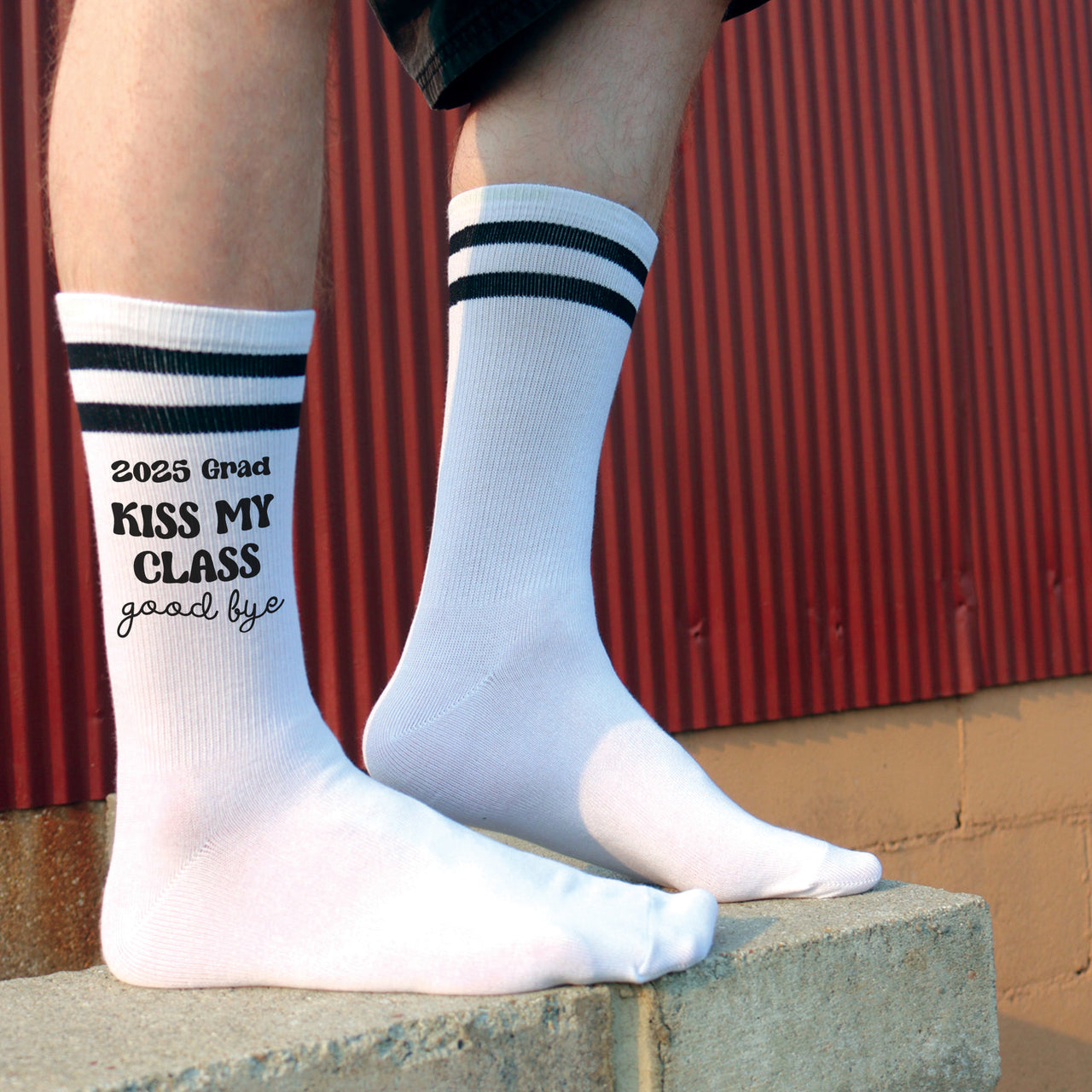 Graduation socks shown on model