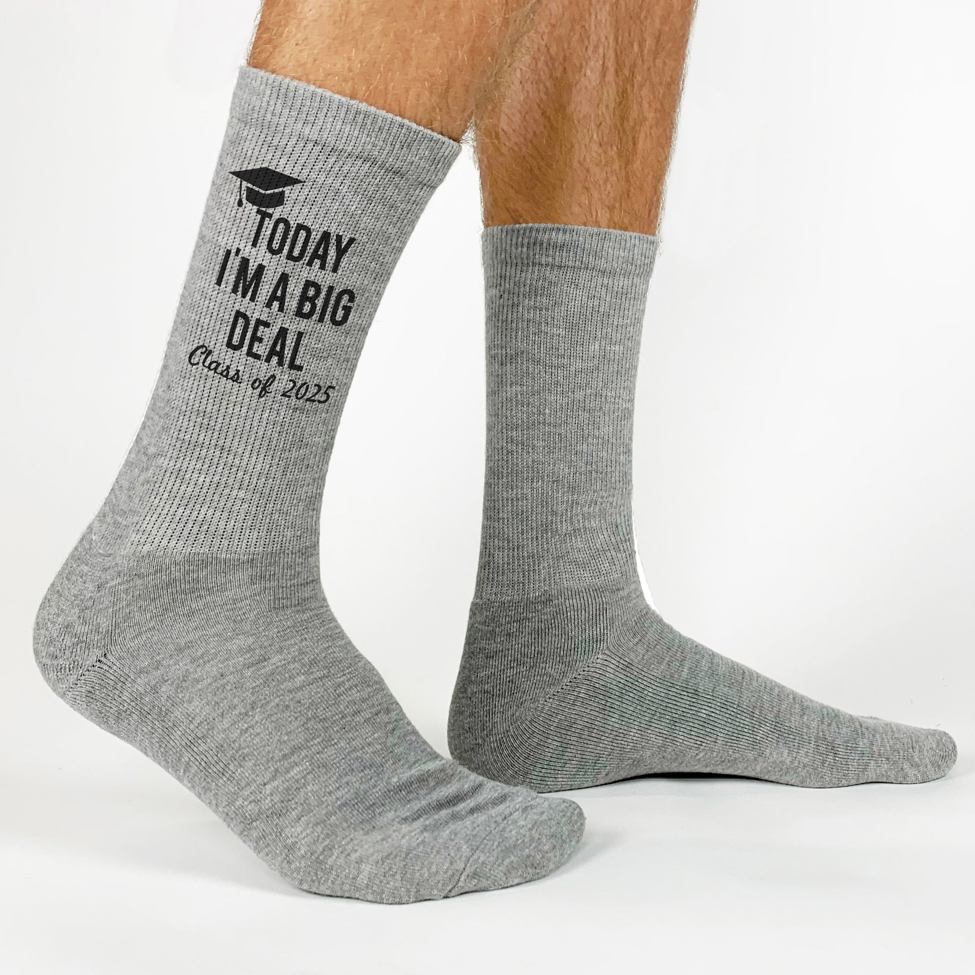 Today, I'm a Big Deal' graduation socks—perfect for adding humor to the grad's special day.