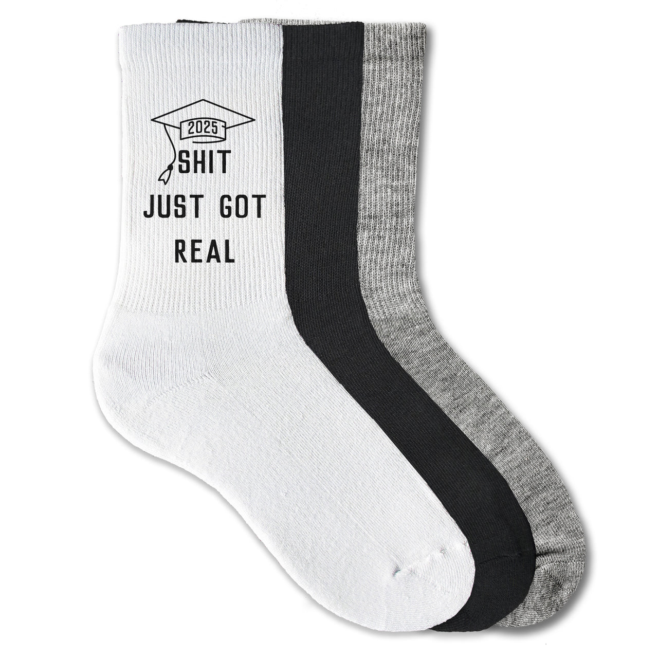 Funny Graduation Socks - 'Sh*t Just Got Real' - Hilarious Gift for Him & Her