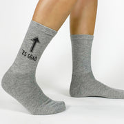 2025 graduation socks with arrow design—pointing up to the graduate in a fun and stylish way.