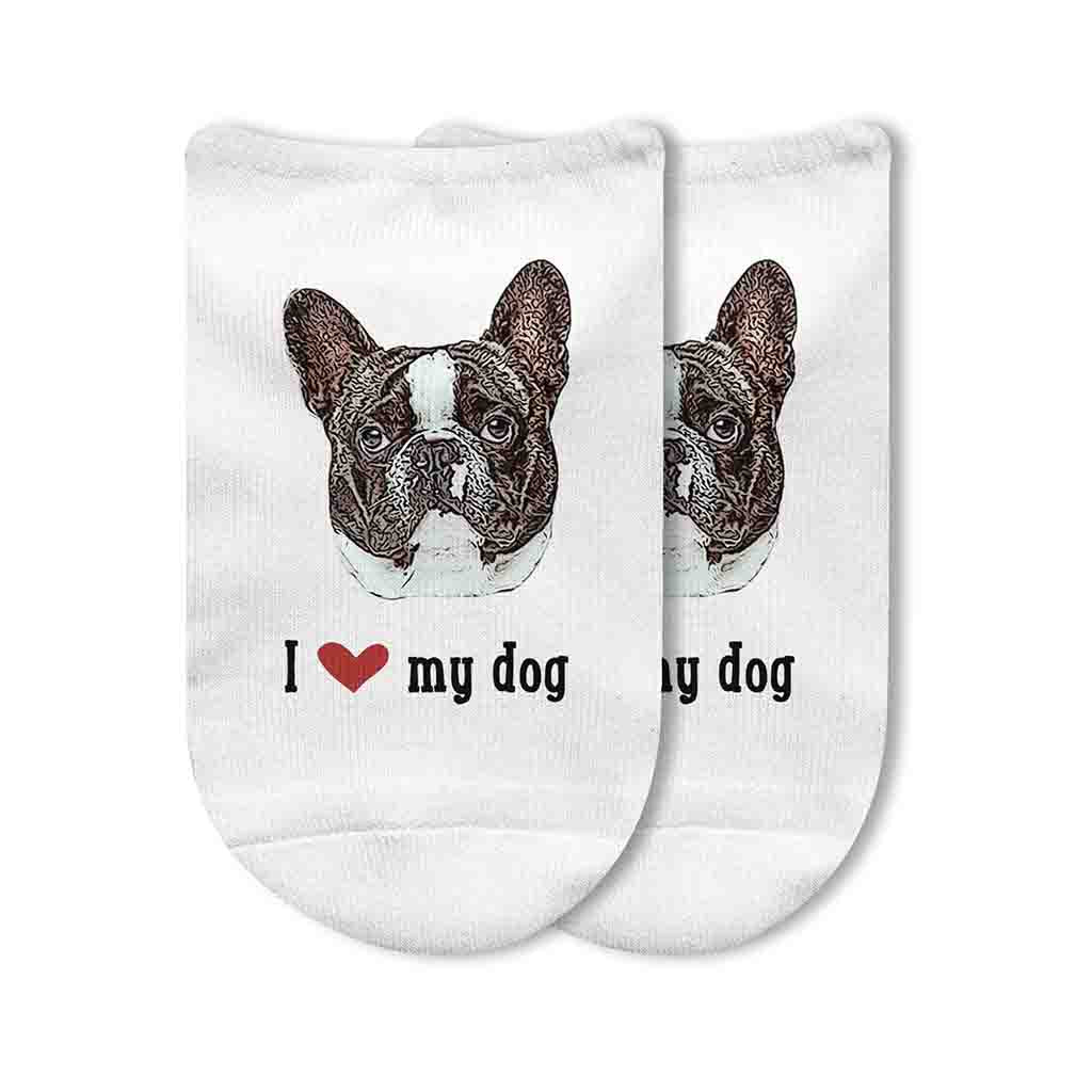 Featuring a cartoon-style photo of your dog and fun, cozy comfort, these no-show socks make a playful, thoughtful gift for any dog lover.