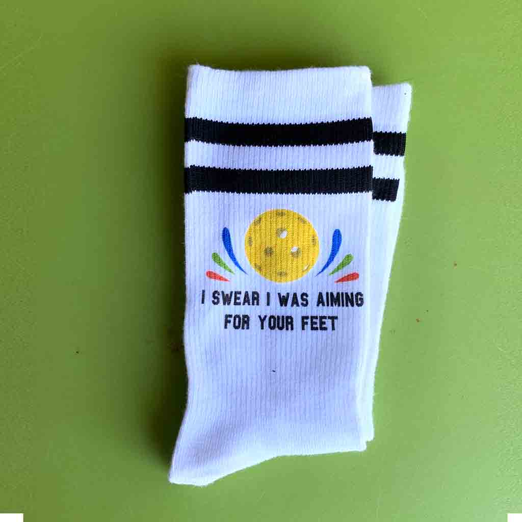 Humorous pickleball socks for him or her. The perfect gift for the pickleballer in your life! 