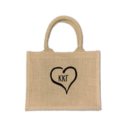 A must-have accessory for Kappa Kappa Gamma sisters, this Heart and Sorority Letters design burlap tote is perfect for carrying essentials in style.