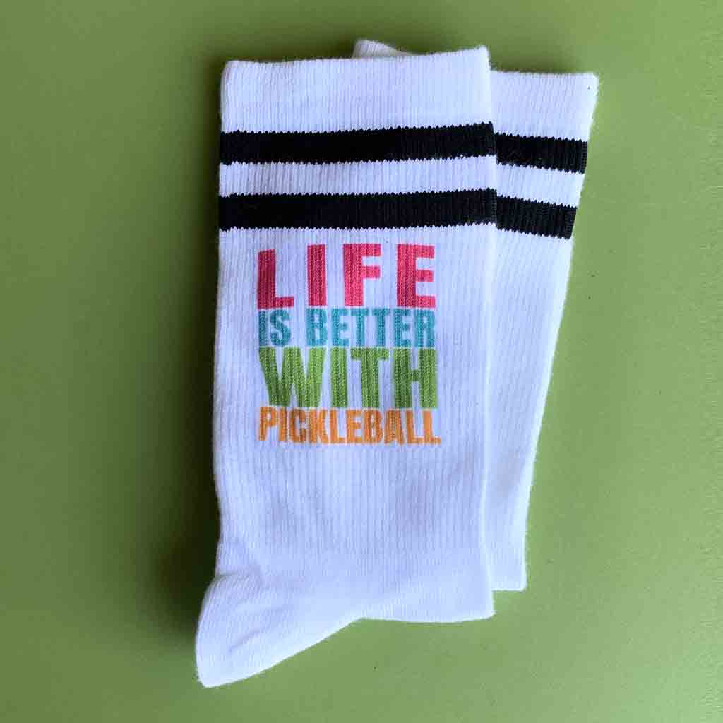 Life is better with pickleball, the perfect gift for the pickleballer in your life. Printed and ready to wear! 