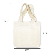 Mini tote bag sizing chart.