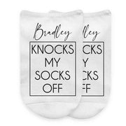 Knocks my socks off and personalized with a name printed on no show socks make a great valentines day gift.