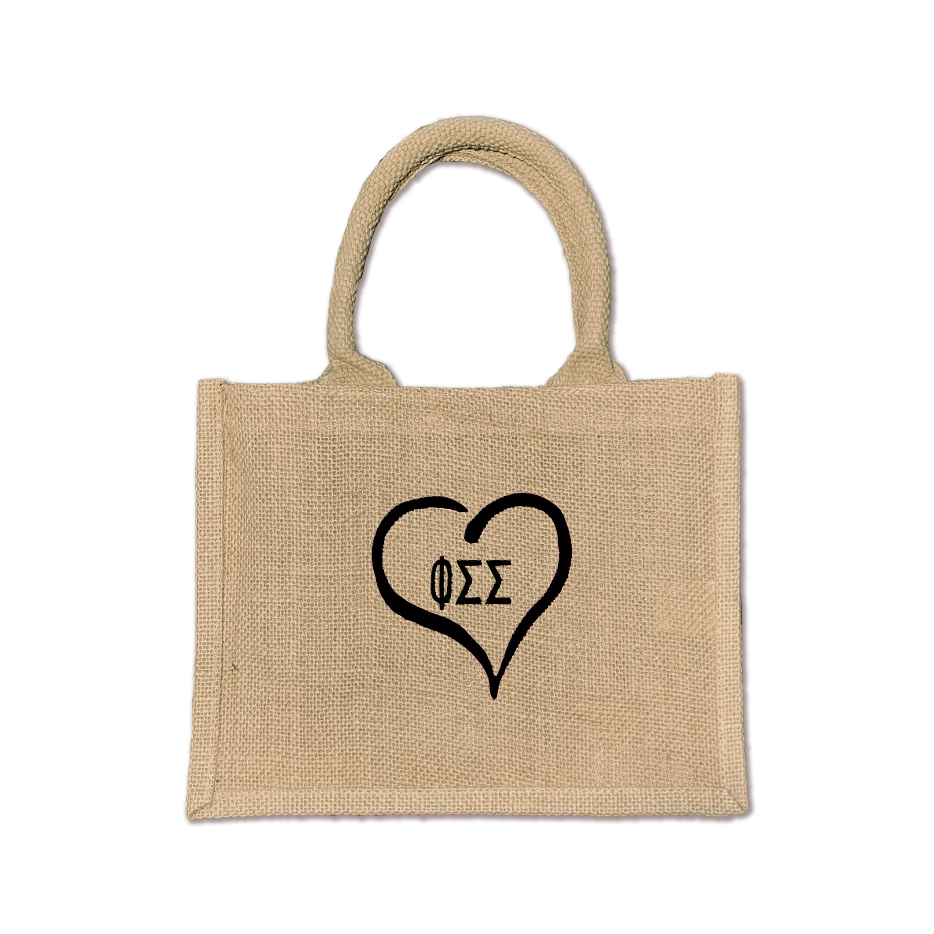 Showcase your Phi Sigma Sigma spirit with this Heart and Sorority Letters design burlap tote, perfect for Bid Day, Big/Little reveals, and daily life.