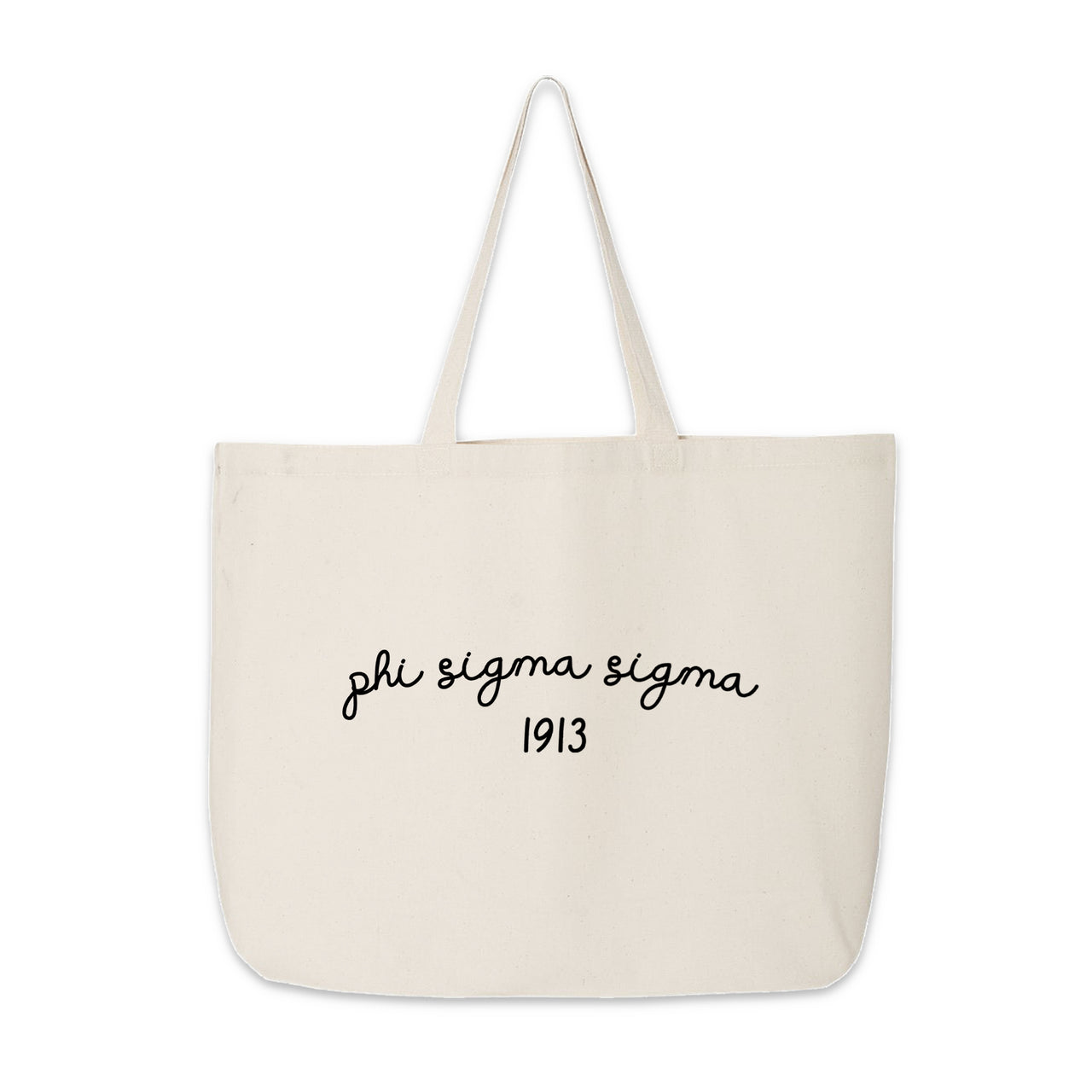 Phi Sigma Sigma Tote Bag – A trendy canvas tote bag featuring "Phi Sigma Sigma" and 1913, a great gift for sorority sisters.