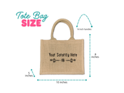 Displaying the compact 10"L x 8"H x 5"W dimensions, this burlap tote offers the perfect size for carrying everyday essentials.