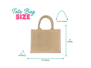 Burlap Tote Size and Fit – Highlighting the 10"L x 8"H x 5"W dimensions of the Heart and Sorority Letters burlap tote, demonstrating its practical and stylish design for everyday use.