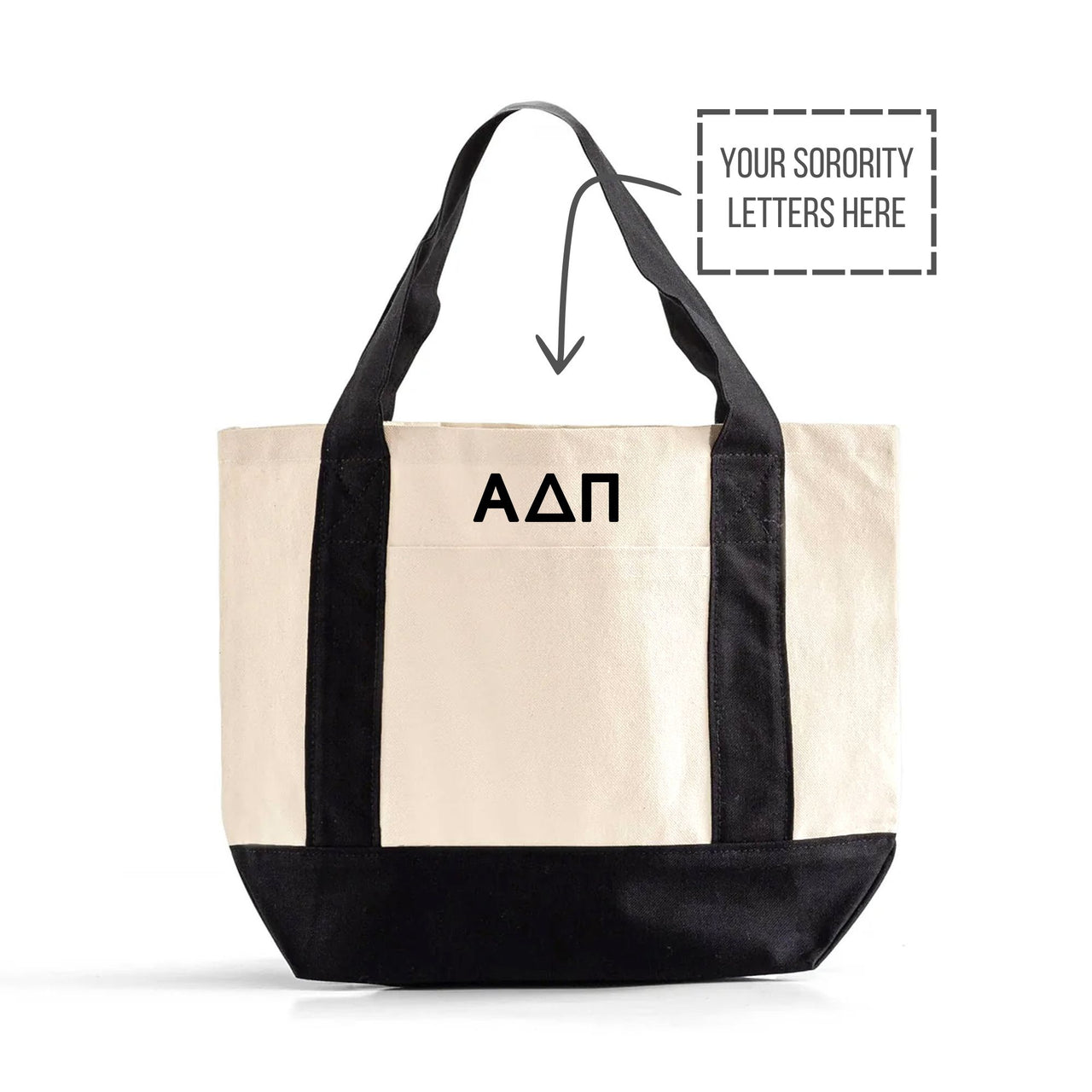 Trader Joe's inspired mini tote bag inspired for sorority life with Greek letters.