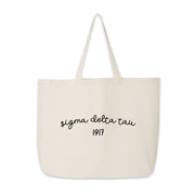 Sigma Delta Tau Tote Bag – A stylish sorority bag printed with "Sigma Delta Tau" and the founding year 1917, a must-have Greek life accessory.