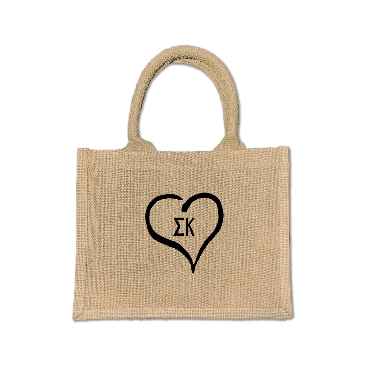 Show off your Sigma Kappa spirit with this Heart and Sorority Letters design burlap tote, designed for sorority events and everyday use.