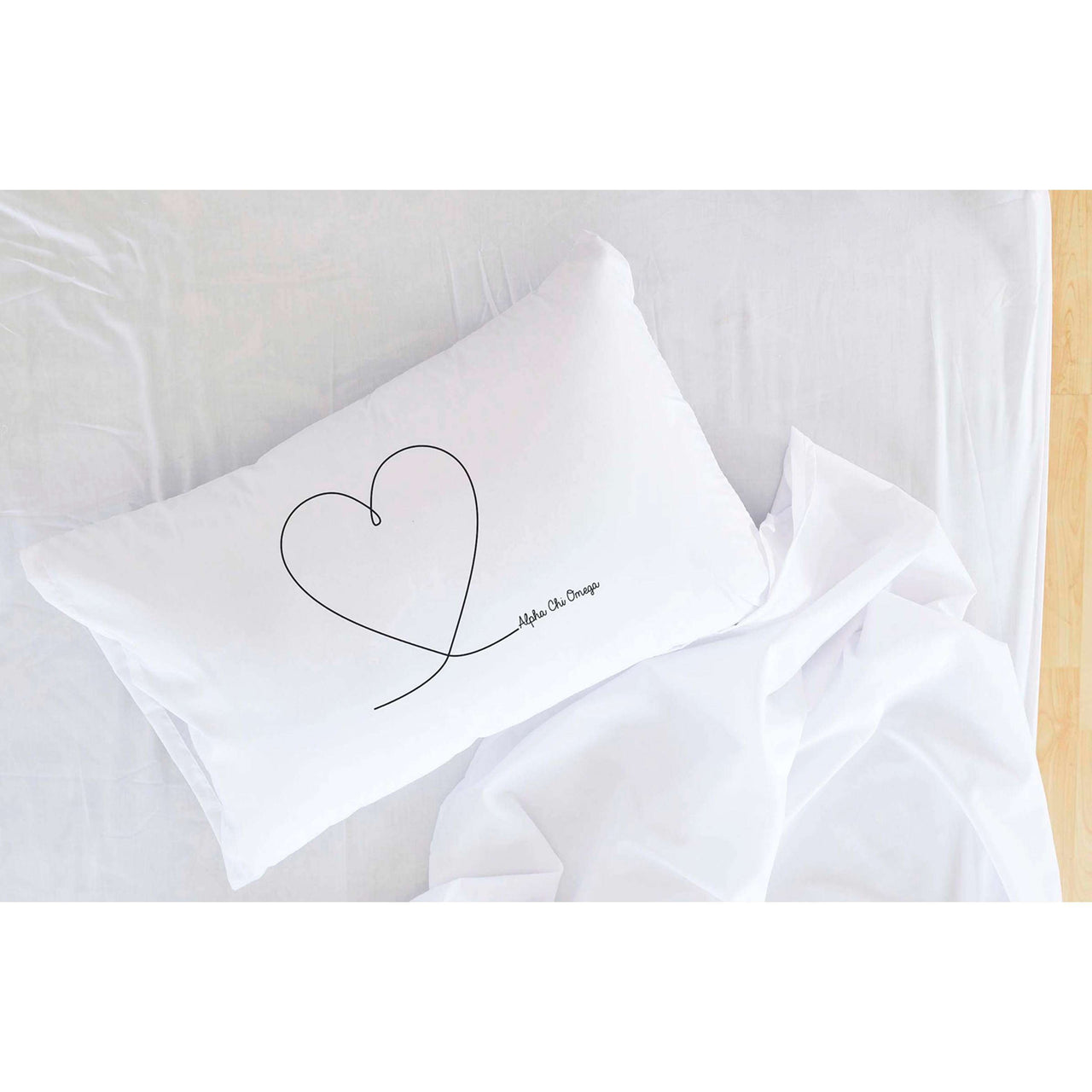 Sorority name and heart pillowcases custom printed with heart design and sorority name design.