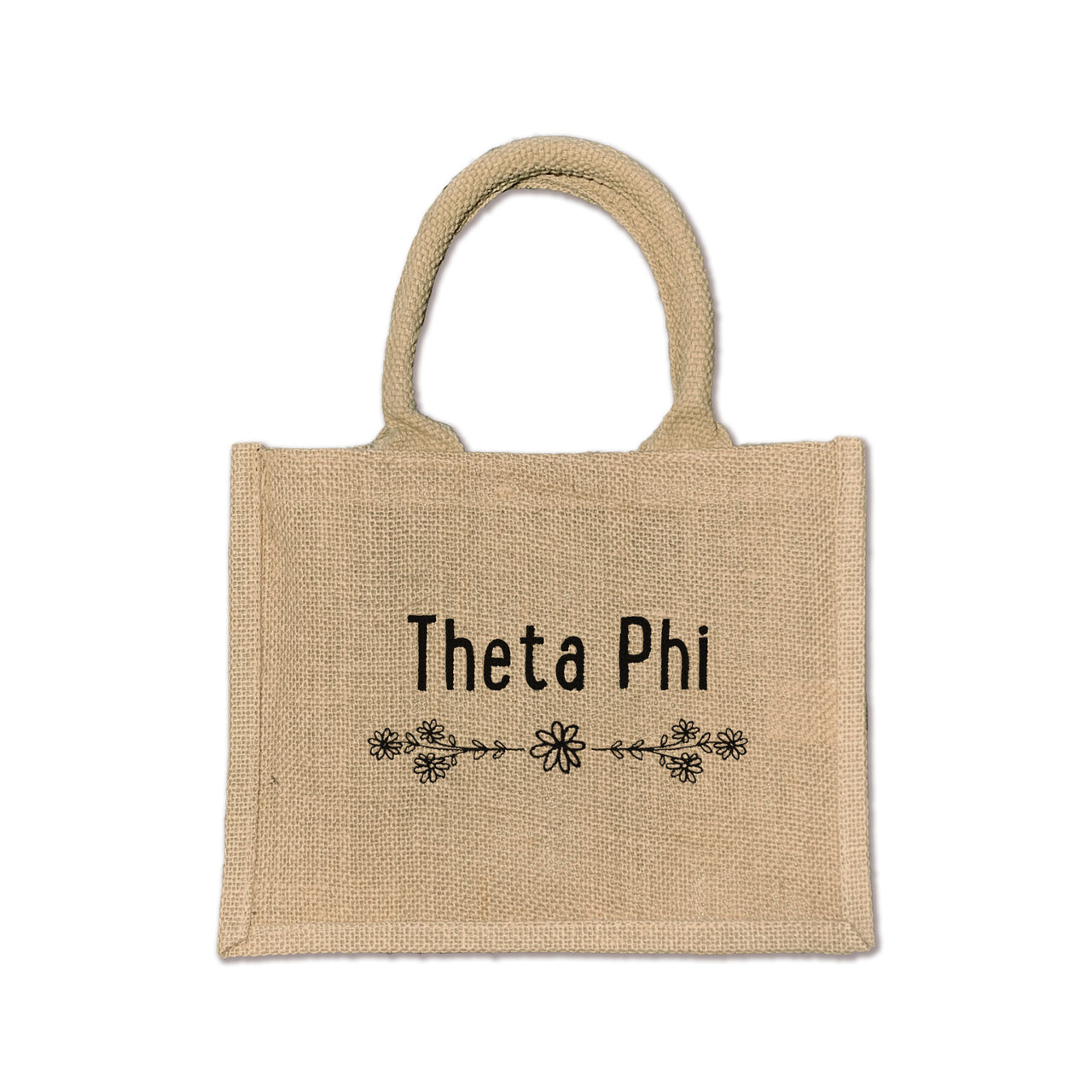 Carry your Theta Phi Alpha spirit with this eco-friendly floral burlap tote, perfect for everyday sorority life and celebrations.