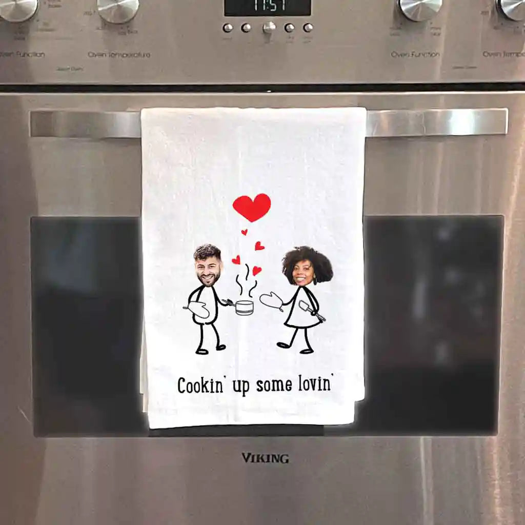 Unique love kitchen towel design for your loved one with a special valentine design personalized with your own photos.