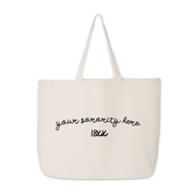 A natural cotton canvas tote bag with long handles, featuring a customizable design with the placeholder text "your sorority here" in a stylish script font and "18XX" below it. The tote is designed for sorority customization, ideal for carrying everyday essentials in a trendy and functional way.