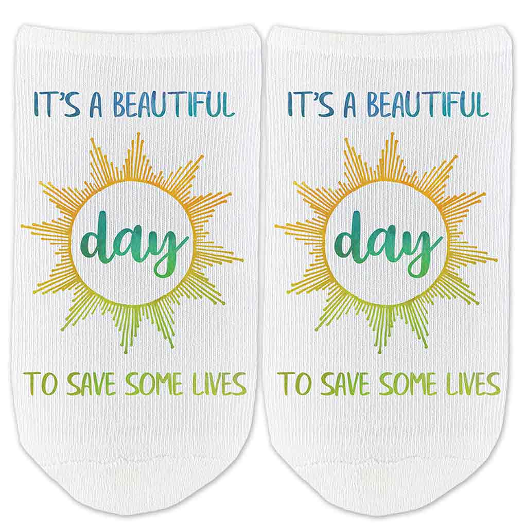 Fun novelty cotton no show socks custom printed for healthcare providers