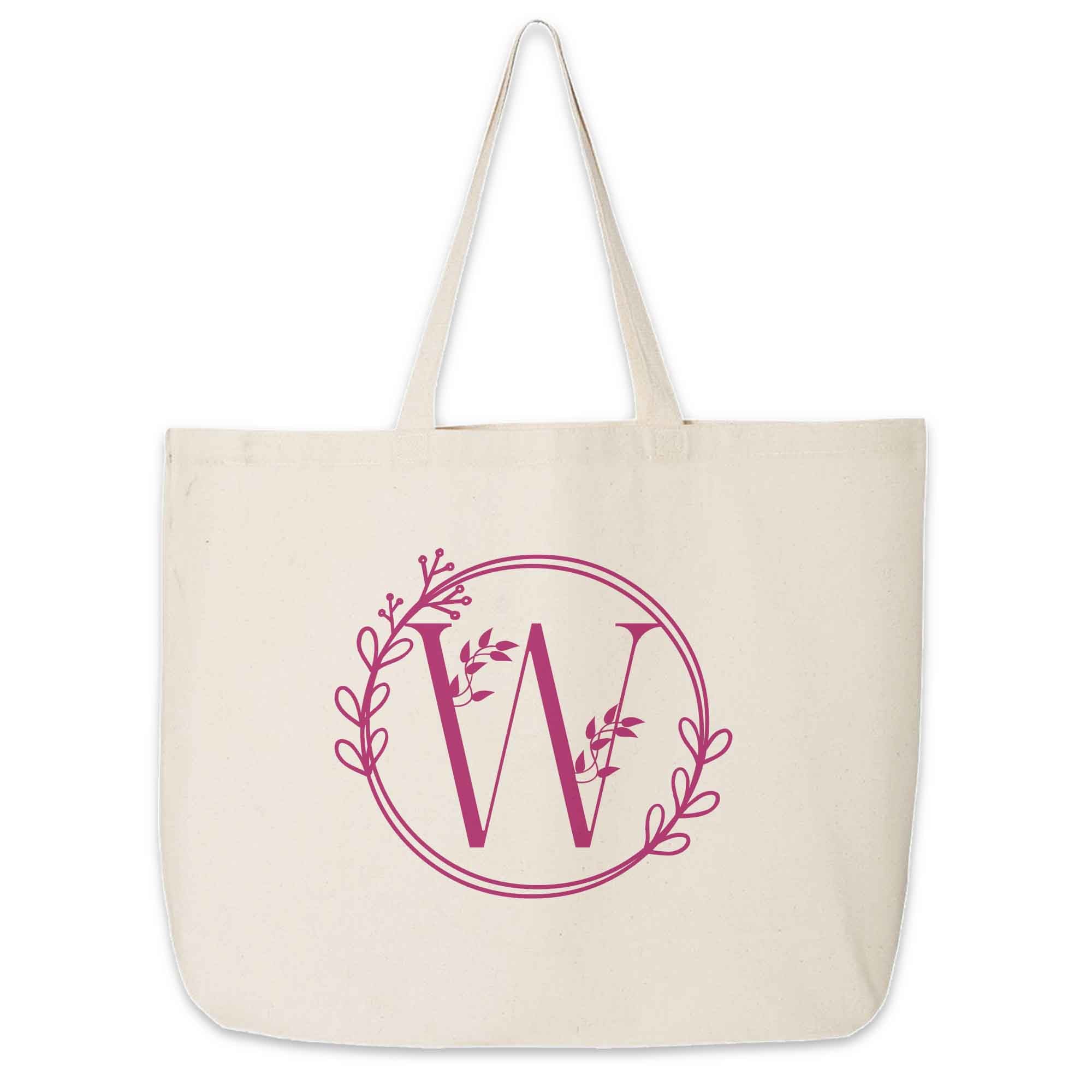 Monogrammed Tote Bag Personalized Floral Theme Design