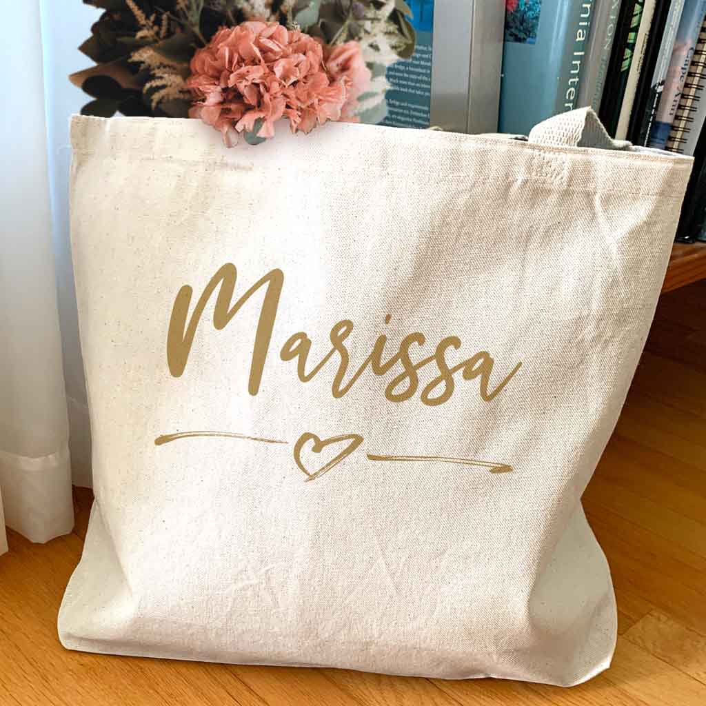 Personalized Canvas Tote Bag for the Bridal Party with Name