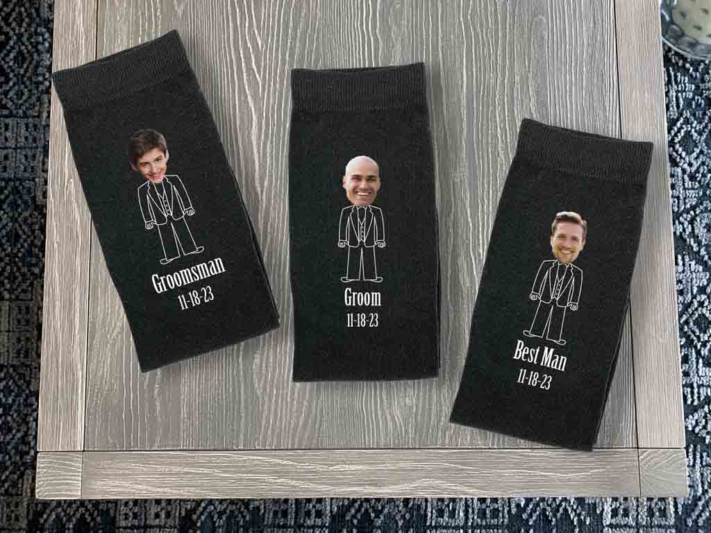 Custom Printed Photo Socks with Groom's Face