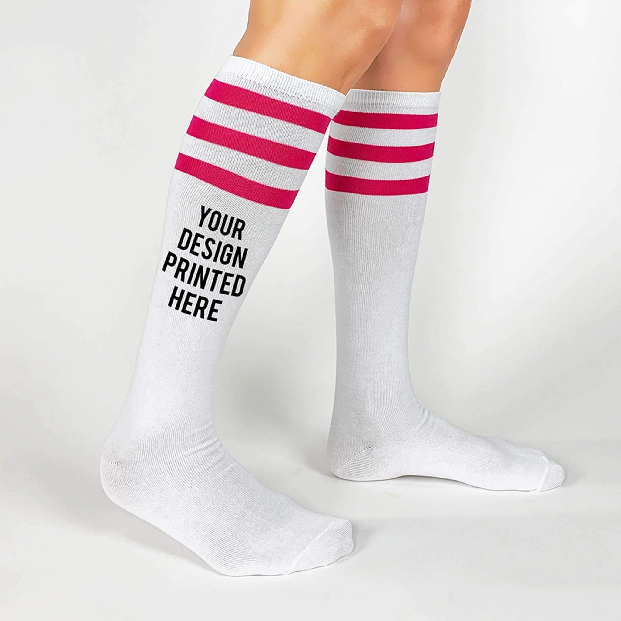 White knee high 2024 socks with red stripes