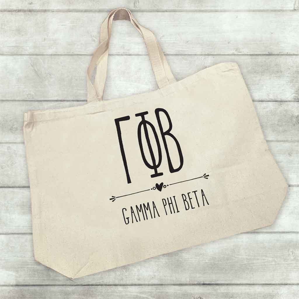 Basic Sorority Greek Letter Embroidered Canvas Boat Tote Bid Day