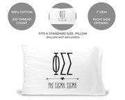 Phi Sigma Sigma sorority name and letters custom printed on pillowcase