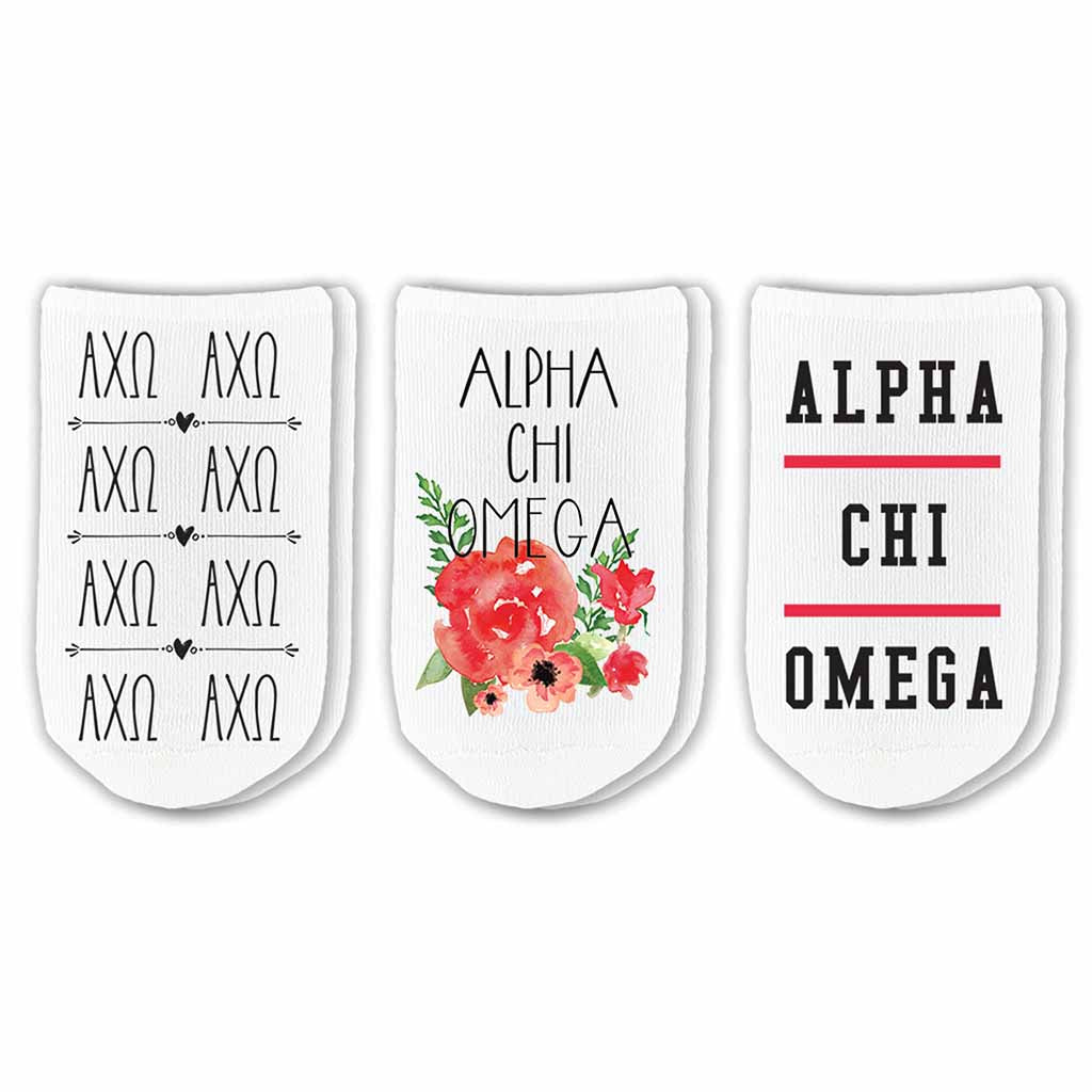 Alpha Chi Omega Sorority No Show Socks 3 Pair Set